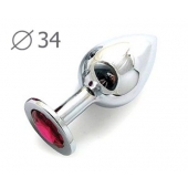 Коническая серебристая анальная втулка с малиновым кристаллом - 8,2 см. - Anal Jewelry Plug - купить с доставкой в Бийске