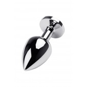 Серебристая коническая анальная пробка с красным кристаллом - 8 см. - ToyFa - купить с доставкой в Бийске