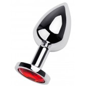 Серебристая коническая анальная пробка с красным кристаллом - 8 см. - ToyFa - купить с доставкой в Бийске