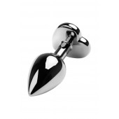 Серебристая коническая анальная пробка с красным кристаллом-сердечком - 7 см. - ToyFa - купить с доставкой в Бийске