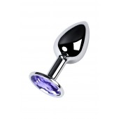 Серебристая конусовидная анальная пробка с фиолетовым кристаллом - 7 см. - ToyFa - купить с доставкой в Бийске