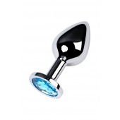 Серебристая конусовидная анальная пробка с голубым кристаллом - 8 см. - ToyFa - купить с доставкой в Бийске