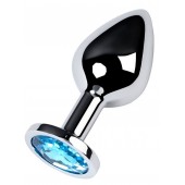 Серебристая конусовидная анальная пробка с голубым кристаллом - 8 см. - ToyFa - купить с доставкой в Бийске