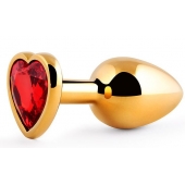 Золотистая анальная пробка с красным стразом-сердечком - 8 см. - Anal Jewelry Plug - купить с доставкой в Бийске