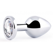 Серебристая анальная пробка с прозрачным стразом - 7,2 см. - Anal Jewelry Plug - купить с доставкой в Бийске