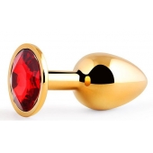 Золотистая анальная пробка с красным стразом - 7,2 см. - Anal Jewelry Plug - купить с доставкой в Бийске