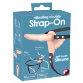 Телесный двойной вибрострапон с вибрацией Vibrating Double Strap-On - 15 см. - Orion - купить с доставкой в Бийске