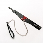 Черный широкий ошейник с красным декором и поводком - Crazy Handmade - купить с доставкой в Бийске