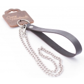Серебристый металлический поводок с кожаной черной ручкой - 80 см. - Crazy Handmade - купить с доставкой в Бийске