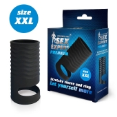 Черная открытая насадка на пенис с кольцом для мошонки XXL-size - 9,4 см. - Sex Expert - в Бийске купить с доставкой