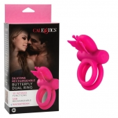 Розовое эрекционное виброкольцо Silicone Rechargeable Dual Butterfly Ring - California Exotic Novelties - в Бийске купить с доставкой