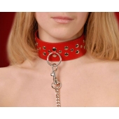 Красный кожаный ошейник с карабином и поводком - Sitabella - купить с доставкой в Бийске