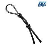 Черное силиконовое лассо с двумя шариками для утяжки - Sex Expert - в Бийске купить с доставкой