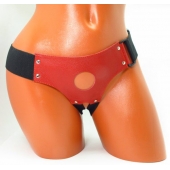 Красные кожаные трусики для страпона - БДСМ Арсенал - купить с доставкой в Бийске