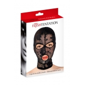 Черная кружевная маска на голову с отверстиями для глаз и рта - Fetish Tentation - купить с доставкой в Бийске
