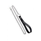 Поводок с ручкой из черной натуральной кожи и карабином для ошейника - Pecado - купить с доставкой в Бийске