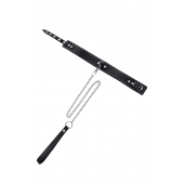 Кожаный двухслойный ошейник с белой строчкой и поводком - Pecado - купить с доставкой в Бийске