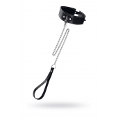 Кожаный двухслойный ошейник с белой строчкой и поводком - Pecado - купить с доставкой в Бийске