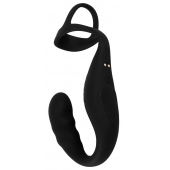 Черное эрекционное кольцо со стимуляцией промежности и анальной пробкой Cock Ring with RC Prostate Plug - Orion - в Бийске купить с доставкой