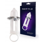 Эластичная насадка на пенис с подхватом мошонки и стимулирующими «ресничками» - Sextaz - в Бийске купить с доставкой