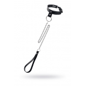 Черный узкий однослойный ошейник с серебристым поводком-цепочкой - Pecado - купить с доставкой в Бийске