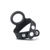 Черное эрекционное кольцо с подхватом мошонки на кнопках VS6 - Blush Novelties - в Бийске купить с доставкой
