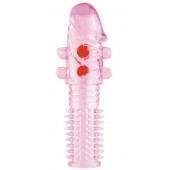 Гелевая розовая насадка с шариками и шипами - 14 см. - ToyFa - в Бийске купить с доставкой