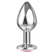 Большая серебристая анальная пробка Diamond Pink Sparkle Large с розовым кристаллом - 8 см. - Lola Games - купить с доставкой в Бийске