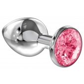 Большая серебристая анальная пробка Diamond Pink Sparkle Large с розовым кристаллом - 8 см. - Lola Games - купить с доставкой в Бийске