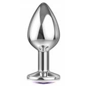 Малая серебристая анальная пробка Diamond Purple Sparkle Small с фиолетовым кристаллом - 7 см. - Lola Games - купить с доставкой в Бийске