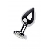 Серебристая анальная пробка с прозрачным кристаллом-сердцем - 8 см. - ToyFa - купить с доставкой в Бийске