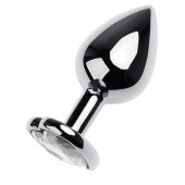 Серебристая анальная пробка с прозрачным кристаллом-сердцем - 8 см. - ToyFa - купить с доставкой в Бийске