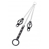 Черно-серебристые зажимы для сосков с кольцом для пениса TOYFA Metal - ToyFa - купить с доставкой в Бийске