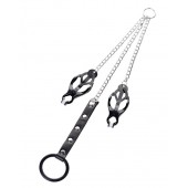 Черно-серебристые зажимы для сосков с кольцом для пениса TOYFA Metal - ToyFa - купить с доставкой в Бийске