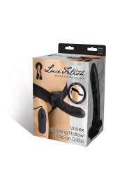 Чёрный полый страпон с вибрацией Unisex Vibrating Hollow Strap-On - 14 см. - Lux Fetish - купить с доставкой в Бийске