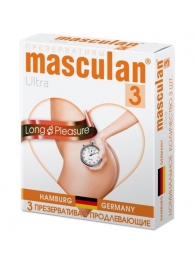 Розовые презервативы Masculan Ultra Long Pleasure с колечками, пупырышками и продлевающим эффектом - 3 шт. - Masculan - купить с доставкой в Бийске