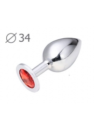 Коническая серебристая анальная втулка с красным кристаллом - 8,2 см. - Anal Jewelry Plug - купить с доставкой в Бийске