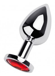 Серебристая коническая анальная пробка с красным кристаллом - 8 см. - ToyFa - купить с доставкой в Бийске