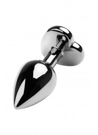 Серебристая коническая анальная пробка с красным кристаллом-сердечком - 7 см. - ToyFa - купить с доставкой в Бийске