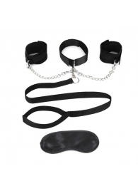 Чёрный ошейник с наручниками и поводком Collar Cuffs   Leash Set - Lux Fetish - купить с доставкой в Бийске