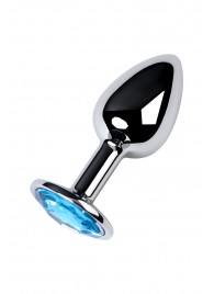 Серебристая конусовидная анальная пробка с голубым кристаллом - 7 см. - ToyFa - купить с доставкой в Бийске