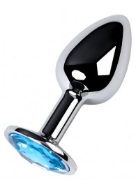 Серебристая конусовидная анальная пробка с голубым кристаллом - 7 см. - ToyFa - купить с доставкой в Бийске