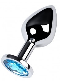 Серебристая конусовидная анальная пробка с голубым кристаллом - 8 см. - ToyFa - купить с доставкой в Бийске