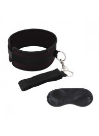 Черный ошейник с длинным поводком Collar and Leash Set - Lux Fetish - купить с доставкой в Бийске