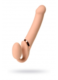 Телесный безремневой вибрострапон Vibrating Bendable Strap-On L - Strap-on-me - купить с доставкой в Бийске