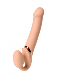 Телесный безремневой вибрострапон Vibrating Bendable Strap-On L - Strap-on-me - купить с доставкой в Бийске