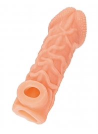 Телесная закрытая насадка с венками Cock Sleeve Size S - 13,8 см. - KOKOS - в Бийске купить с доставкой