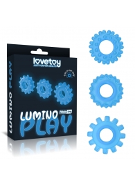 Набор из 3 голубых, светящихся в темноте эрекционных колец Lumino Play - Lovetoy - в Бийске купить с доставкой