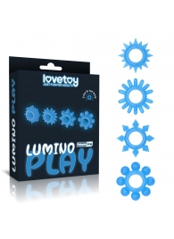 Набор из 4 голубых, светящихся в темноте эрекционных колец Lumino Play - Lovetoy - в Бийске купить с доставкой