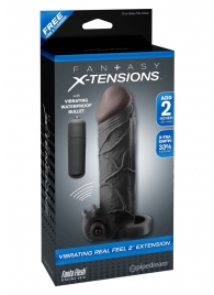 Чёрная вибронасадка с кольцом Vibrating Real Feel 2 Extension - 16 см. - Pipedream - в Бийске купить с доставкой